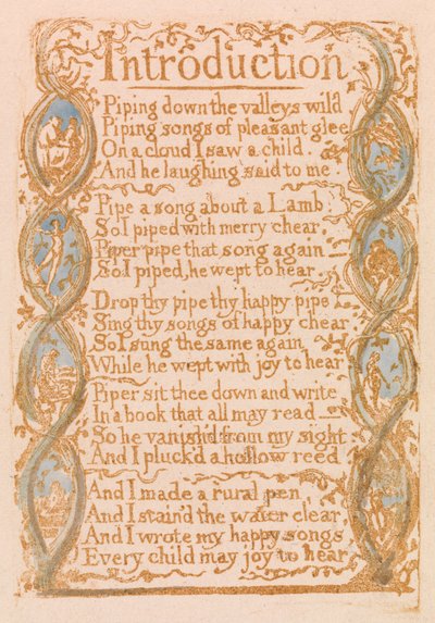 はじめに、Songs of Innocence、1789年の版3（紙にトイレでレリーフエッチング） 作： William Blake